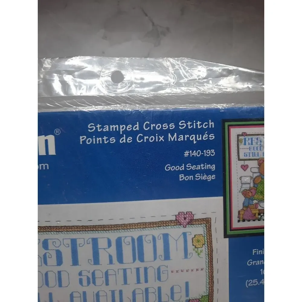 Vintage Janlynn Stamped Cross Stitch Kit Good Seating 140-193 10x13 Restroom
